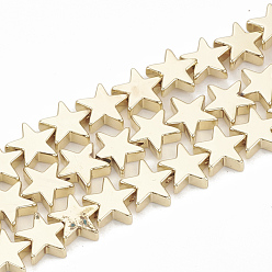 Light Gold Plated Electroplate Non-magnetic Synthetic Hematite Beads Strands, Star, Light Gold Plated, 8x8x2.5mm, Hole: 1mm, about 63pcs/strand, 15.7 inch