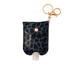 Prussian Blue Plastic Hand Sanitizer Bottle with PU Leather Cover, Portable Travel Squeeze Bottle Keychain Holder, Leopard Print Pattern, Prussian Blue, 100x70mm
