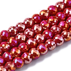 FireBrick Electroplate Glass Beads Strands, AB Color Plated, Faceted, Round, FireBrick, 8x6mm, Hole: 1.2mm, about 80pcs/strand, 18.66~19.76 inch(47.4cm~50.2cm)