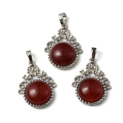 Red Aventurine Natural Red Aventurine Pendants, with Rack Plating Brass Findings, Cadmium Free & Lead Free, Flat Round & Flower, 34~34.5x25.5~26x8.5~9mm, Hole: 8x5.5mm