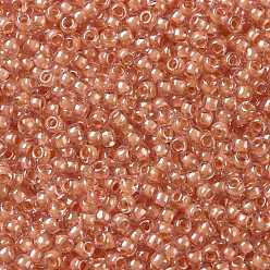 (985) Inside Color Crystal/Salmon Lined Toho perles de rocaille rondes, perles de rocaille japonais, (985) intérieur couleur cristal / saumon doublé, 11/0, 2.2mm, Trou: 0.8mm, environ5555 pcs / 50 g