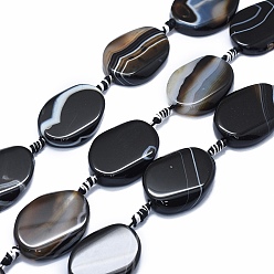 Black Natural Agate Beads Strands, Dyed & Heated, Oval, Black, 35~37x24~27x5~8mm, Hole: 2~2.5mm, about 9pcs/strand, 15.9 inch(40.5cm)