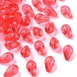 Crimson Transparent Acrylic Beads, Faceted, Teardrop, Crimson, 12x8mm, Hole: 1.5mm, about 1338pcs/500g