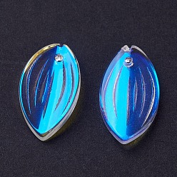 Clear Electroplate Glass Pendants, AB Color Plated, Petal, Clear AB, 21x12x4mm, Hole: 1.2mm