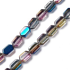 Blue Electroplate Glass Beads Strands, Half Plated, Rectangle, Blue, 9.5x6~6.5x3.5mm, Hole: 1mm, about 68pcs/strand, 25.59''(65cm)