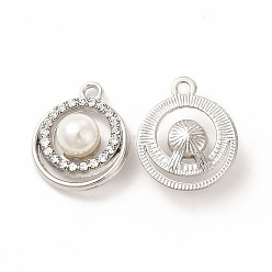 Platine Pendentifs en alliage, avec perle en plastique ABS, charmes rondes plates, platine, 21.5x12.5x8.5mm, Trou: 2mm