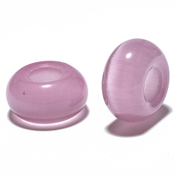 Pink Cat Eye perles européennes, Perles avec un grand trou   , rondelle, rose, 14x7mm, Trou: 5~6mm