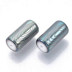 Aquamarine Electroplate Glass Beads, Column with Circle Pattern, Aquamarine, 20x10mm, Hole: 1.2mm, about 50pcs/bag