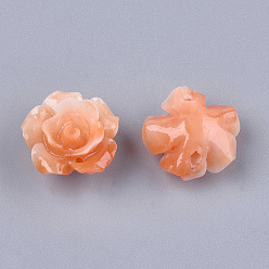 Marron Sablonneux Perles de corail synthétiques, teint, fleur, Sandy Brown, 12x12x7mm, Trou: 1mm