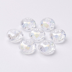 Clair Perles européennes en verre, Perles avec un grand trou   , pas de noyau métallique, facette, rondelle, clair, 14x8mm, Trou: 5mm