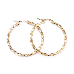 Golden 201 Stainless Steel Hoop Earrings, with 304 Stainless Steel Pins, Twisted Ring Shape, Golden, 34.5x2.5mm, Pin: 1x0.7mm