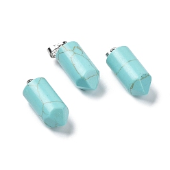 Synthetic Turquoise Synthetic Turquoise Dyed Pointed Pendants, Bullet charms with Stainless Steel Color Plated 201 Stainless Steel Snap on Bails, 26x10.5mm, Hole: 7x3.5mm