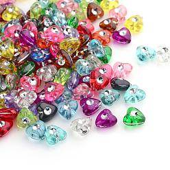 Mixed Color Plating Transparent Acrylic Beads, Silver Metal Enlaced, Heart, Mixed Color, 8x8x4.5mm, Hole: 1mm, about 3300pcs/500g