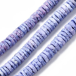 Medium Slate Blue Natural Sea Shell Beads Strands, Dyed, Flat Round/Disc, Heishi Beads, Medium Slate Blue, 5~7x1.5~2.5mm, Hole: 0.9mm, about 329~348pcs/strand, 22.32 inch~22.83 inch(56.7~58cm)