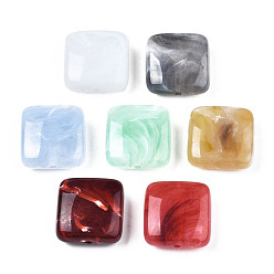 Mixed Color Acrylic Beads, Imitation Gemstone Style, Square, Mixed Color, 20x20x9mm, Hole: 1.6mm, about 150pcs/500g