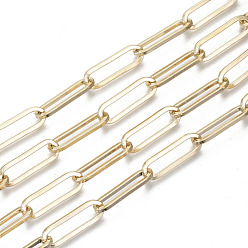 Light Gold Chaînes de trombones en fer non soudées, chaînes de câble allongées étirées, avec bobine, Ovale Plat, or et de lumière, 22x7x1.4mm, environ 32.8 pieds (10 m)/rouleau