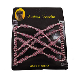 Flamingo Steel Hair Bun Maker, Stretch Double Hair Comb, with Glass & Acrylic Beads, Flamingo, 75x85mm