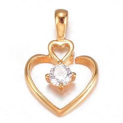 Golden 316L Surgical Stainless Steel Pendants, with Cubic Zirconia, Heart, Golden, 23.5x16x5mm, Hole: 2.5x4mm
