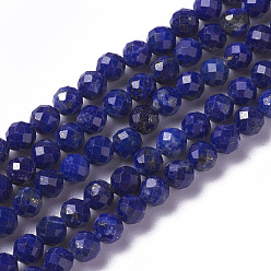 Lapis Lazuli Natural Lapis Lazuli Beads Strands, Faceted, Round, 3~3.5x2~3.5mm, Hole: 0.2mm, about 120~189pcs/strand, 16.2~16.4 inch(41.3~41.7cm)