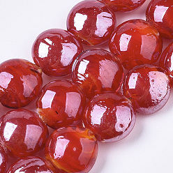 Red Handmade Lampwork Beads, Pearlized, Flat Round, Red, 20x10mm