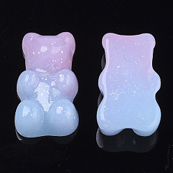 Light Sky Blue Opaque Resin Cabochons, with Glitter Powder, Two Tone, Bear, Light Sky Blue, 18x11x8mm