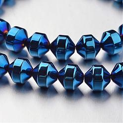 Blue Plated Electroplate Non-magnetic Synthetic Hematite Bead Strands, Bicone, Blue Plated, 8x8mm, Hole: 1mm, about 50pcs/strand, 15.7 inch