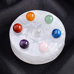 Cristal de Quartz Plaque de rangée sept étoiles en cristal de quartz naturel, décoration d'affichage en pierre d'énergie reiki, pour la méditation de guérison, plat rond, 55~60mm