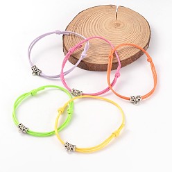 Mixed Color Adjustable Korean Waxed Polyester Cord Bracelets, with Alloy Findings, Antique Silver, Mixed Color, 64mm