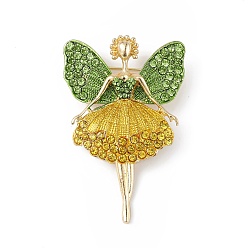 Jaune Broche en émail danseuse papillon avec strass, insigne en alliage doré avec boucle pour sac à dos vêtements pendentif bijoux, jaune, 60.5x39x14.5mm, Trou: 5x4mm, pin: 0.8 mm
