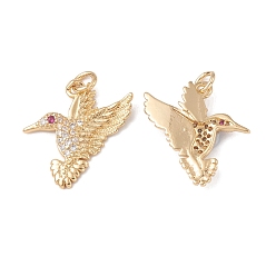 Real 18K Gold Plated Rack Plating Brass Micro Pave Cubic Zirconia Pendants, Hummingbird Charms, Cadmium Free & Lead Free, with Jump Ring, Real 18K Gold Plated, 16.5x16.5x2.5mm, Hole: 0.9mm