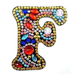 Letter F Kits de peinture de diamant de porte-clés de porte-clés de lettre initiale colorée de bricolage, y compris le panneau acrylique, chaîne de perles, fermoirs, strass de résine, stylo, plateau & colle argile, letter.f, 60x50mm