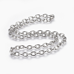 Stainless Steel Color 304 Stainless Steel Cable Chains Necklaces, with Lobster Claw Clasps, Stainless Steel Color, 19.8 inch(50.2cm)