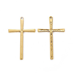 Antique Golden Tibetan Style Alloy Cross Large Pendants, Lead Free, Nickel Free and Cadmium Free, Antique Golden, 61.5x36.5x2mm, Hole: 2mm
