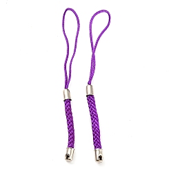 Dark Violet Polyester Cord Mobile Straps, with Platinum Plated Iron Findings, Dark Violet, 8~9cm
