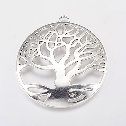 Antique Silver Tibetan Style Pendant Cabochon Settings, Cadmium Free & Lead Free, Tree of life, Antique Silver, 61x58x3mm, Tray: 55mm, Hole: 4mm