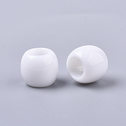 Blanc Perles Européennes acryliques, Perles avec un grand trou   , baril, blanc, 9x8mm, trou: 5 mm, environ 1390 pcs / 500 g