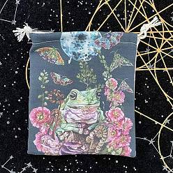 Grenouille Stockage de cartes de tarot en tissu sacs à cordon, support de rangement de bureau de tarot, motif grenouille, 18x13 cm