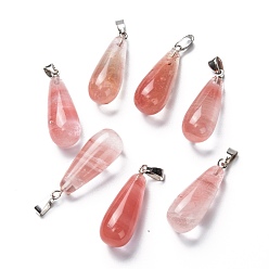 Cherry Quartz Glass Cherry Quartz Glass Pendants, with Platinum Brass Findings, Teardrop, 26.5~29x10mm, Hole: 2.5~3.5x4~6mm