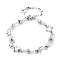 WhiteSmoke Alloy & Silicone Link Chain Bracelets, Star & Moon Bracelet for Women, WhiteSmoke, 7-3/4~7-7/8 inch(19.7~20cm)
