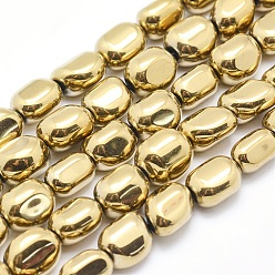 Light Gold Plated Electroplate Non-magnetic Synthetic Hematite Beads Strands, Nuggets, Light Gold Plated, 7x4~5mm, Hole: 1mm, about 57pcs/strand, 15.7 inch(40cm)