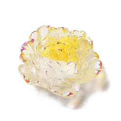 Oro Cabochons de la resina transparente, flor, color de ab chapado, oro, 29~31x29~31x11 mm