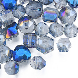 Azul Perlas de vidrio transparentes, color de ab, facetados, formas mixtas, azul, 7~10x7~10x5~9.5 mm, agujero: 1~1.5 mm