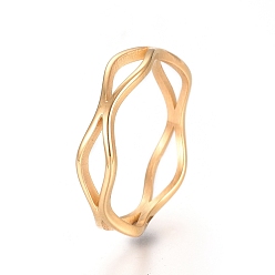 Golden Unisex Ion Plating(IP) 304 Stainless Steel Finger Rings, Cross Ring, Golden, Size 5~9, 15~19mm