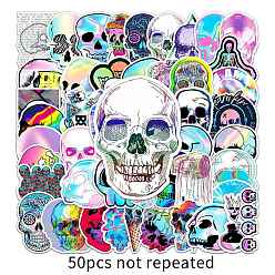 Mixed Color Skull PVC Plastic Sticker Labels, Self-adhesion, for Suitcase, Skateboard, Refrigerator, Helmet, Mobile Phone Shell, Mixed Color, 55~85mm, 50pcs/set