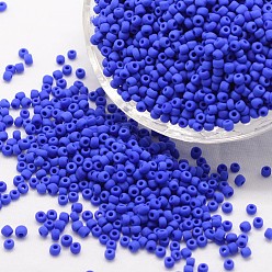 Blue 12/0 Round Glass Seed Beads, Grade A, Frosted, Opaque Colours, Blue, 1.8~2.0mm, Hole: 0.8mm, about 28000pcs/pound