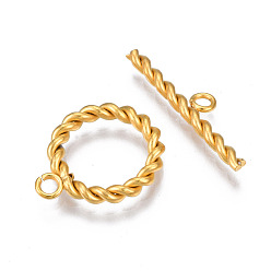 Golden 201 Stainless Steel Toggle Clasps, Ring, Golden, Ring: 18x15x2.5mm, Hole: 1.8mm, Inner Diameter: 11mm, Bar: 23m5m2, Hole: 1.8mm