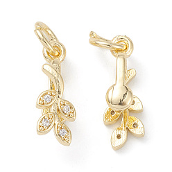 Real 14K Gold Plated Rack Plating Brass Pave Cubic Zirconia Leaf Shape Ice Pick Pinch Bails, with Open Jump Rings, Cadmium Free & Lead Free, Long-Lasting Plated, Real 14K Gold Plated, 16.5x5.5x7mm, Hole: 4mm, Pin: 0.8mm