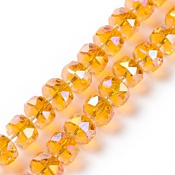 Orange Transparent Electroplate Glass Beads Strands, AB Color Plated, Faceted, Rondelle, Orange, 7.5x5mm, Hole: 1.4mm, about 80pcs/strand, 22.83''(58cm)
