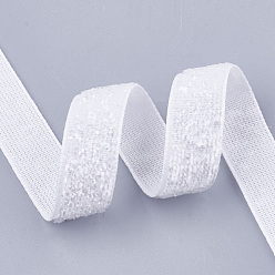 White Glitter Sparkle Ribbon, Polyester & Nylon Ribbon, White, 3/8 inch(9.5~10mm), about 50yards/roll(45.72m/roll)