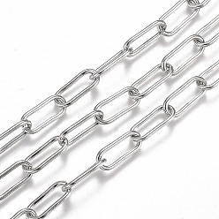 Stainless Steel Color 304 Stainless Steel Paperclip Chains, Drawn Elongated Cable Chains, with Spool, Unwelded, Stainless Steel Color, Link: 17x7x1.5mm, about 16.4 Feet(5m)/roll